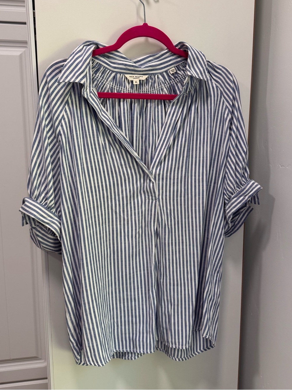 Max Studio Blue and White Vertical Stripe Button-Down Shirt